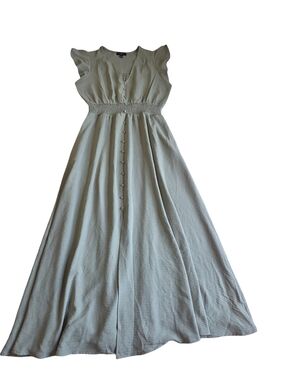 Haver London Women Sage Green Button-Front Maxi Dress with Smocked Waist